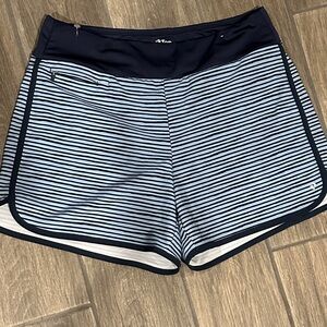 Hang Ten Women's Blue Striped Athletic or Swim Shorts with Dark Band.